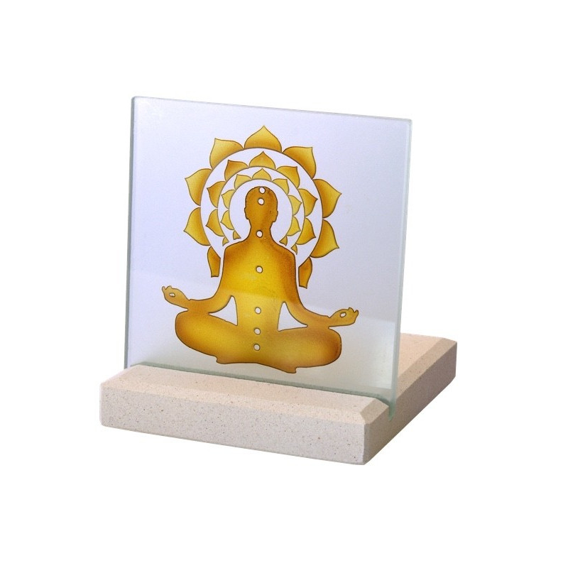 Bougeoir Photophore Chakkra Bouddha en pierre et verre