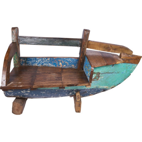 Banc coffre pirogue Tuban en bois de bateau recyclé