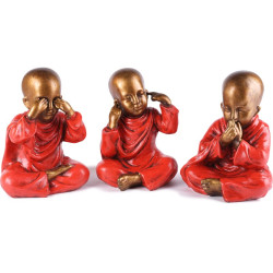 3 Statuettes Bouddhas de la Sagesse 20 cm - Rouge