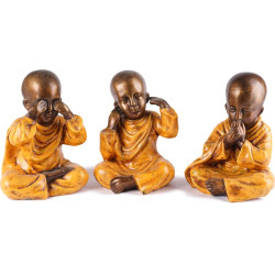 3 Statues Moines de la Sagesse 20 cm - Orange
