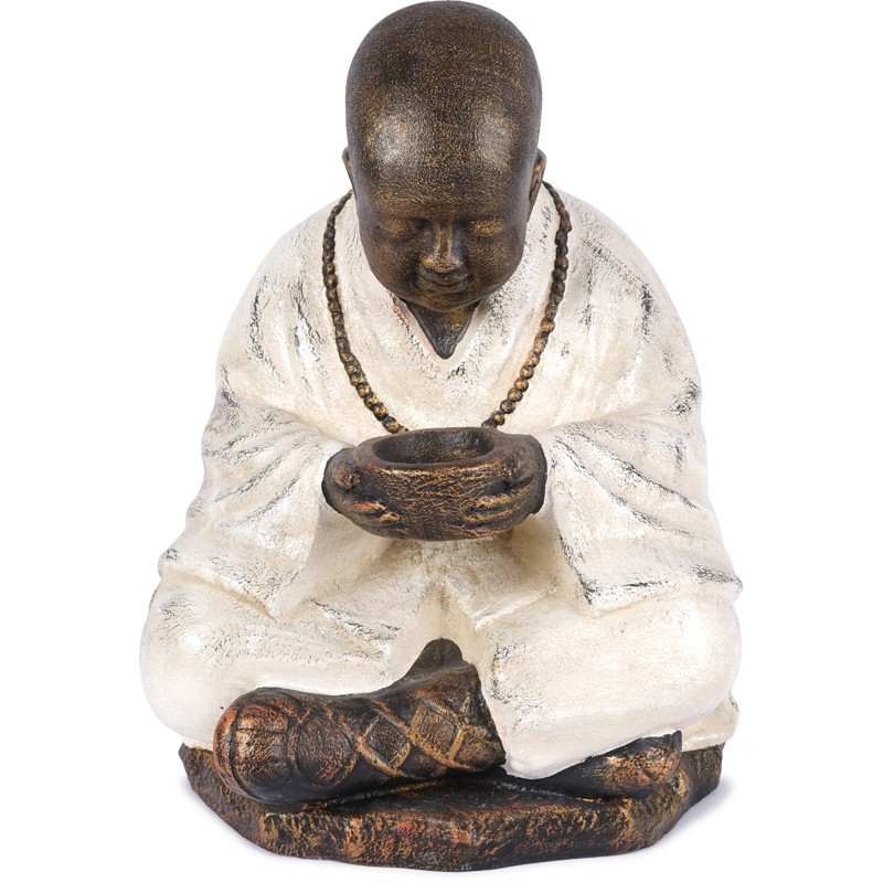 Statue jardin Moine Bouddhiste orange 60 cm - Blanc