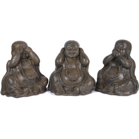 3 Statues Moines de la Sagesse H 70 cm - Marron