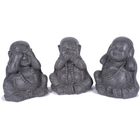 3 Statues Moines de la Sagesse H 40 cm - Gris