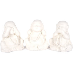3 Statues Moines de la Sagesse 40 cm - Blanc