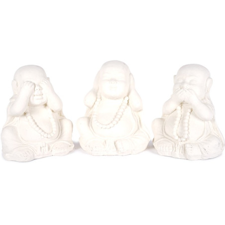 3 Statues Moines de la Sagesse 40 cm - Blanc