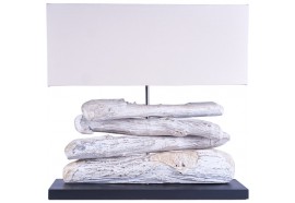 Lampe à poser Maco en bois flotté blanchi