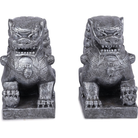 Statue Paire de Chiens de Fo Lions Gardiens chinois - Gris