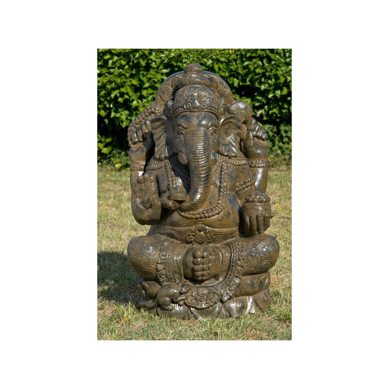 Statue jardin Ganesh assis 90 cm - Marron