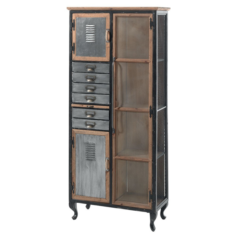 Armoirette 7 tiroirs 3 portes en bois & métal Harold - CASITA
