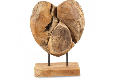 Coeur en bois teck sur socle - Petit modèle