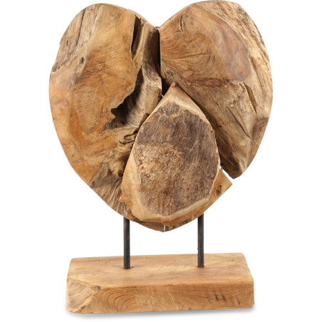 Coeur en bois teck sur socle 40 cm - Petit modèle