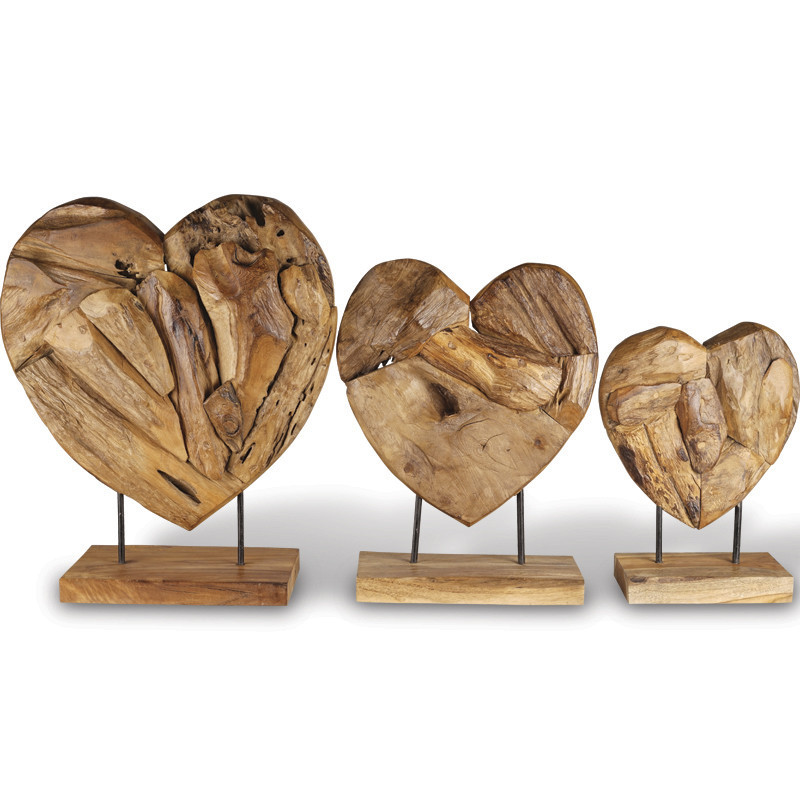 Coeur en bois teck sur socle 50 cm - Modèle Moyen
