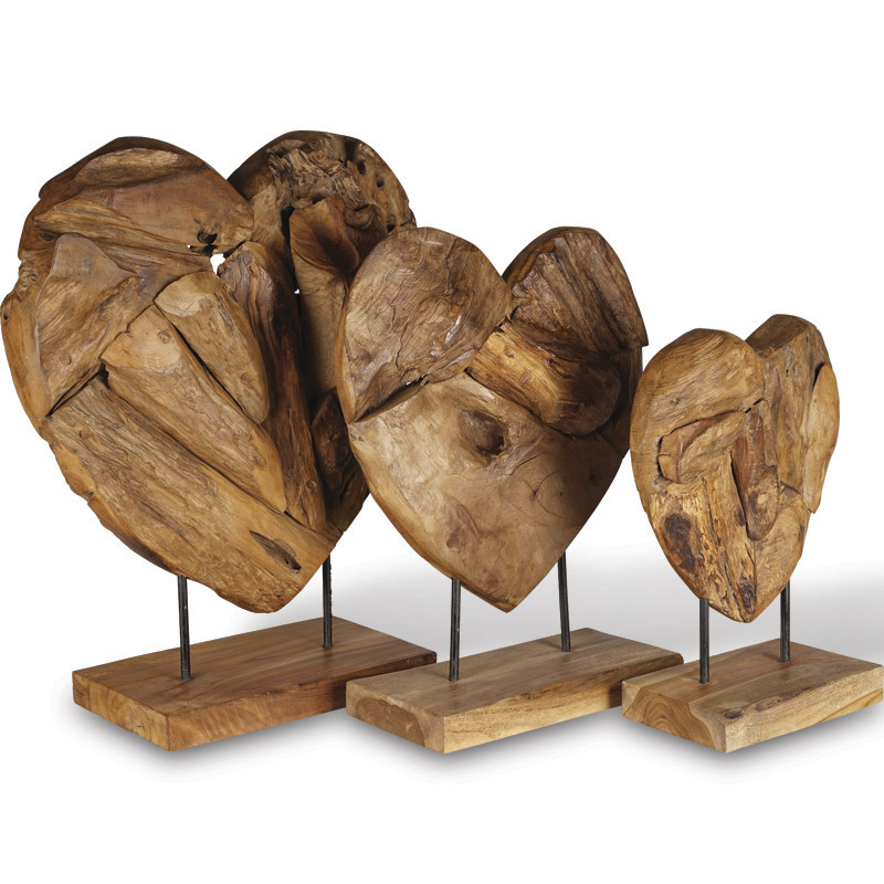 Coeur en bois teck sur socle 50 cm - Modèle Moyen