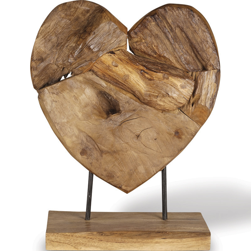 Coeur en bois teck sur socle 50 cm - Modèle Moyen