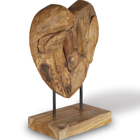 Coeur en bois teck sur socle 50 cm - Modèle Moyen