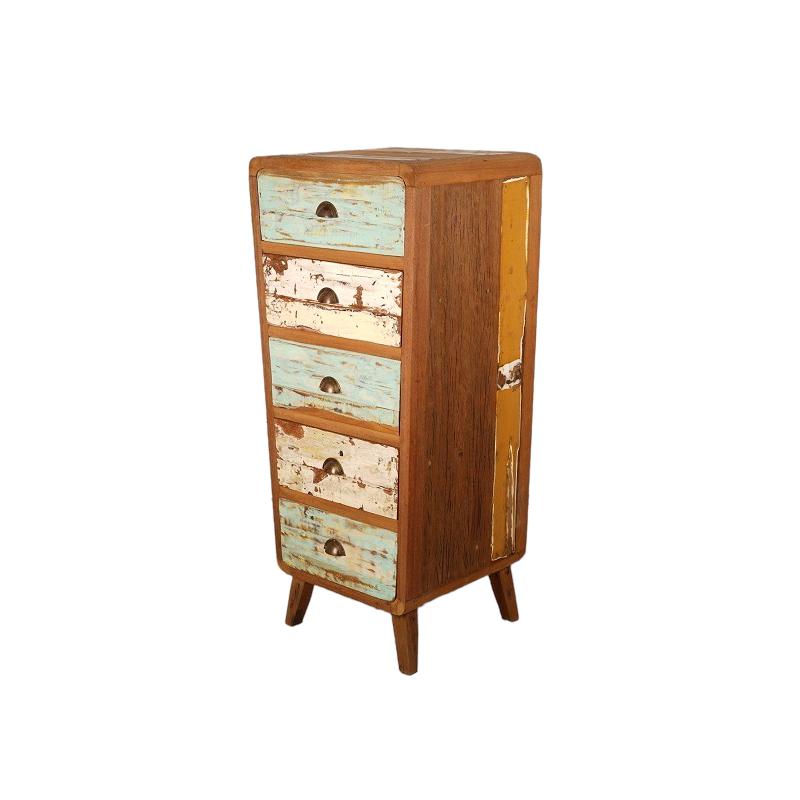 Commode Fogi 5 tiroirs en teck recyclé