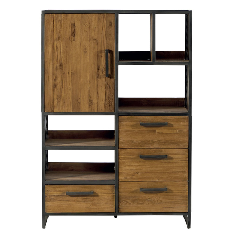 Enfilade Athena 1 porte 5 niches en teck massif recyclé - Casita