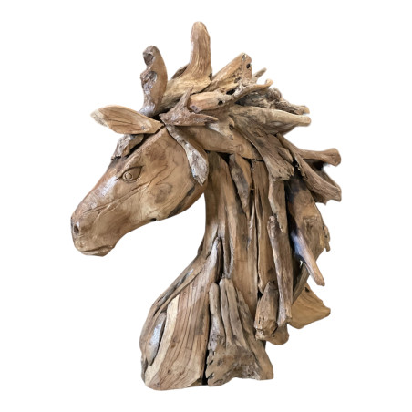 Tête de cheval en teck 60 cm