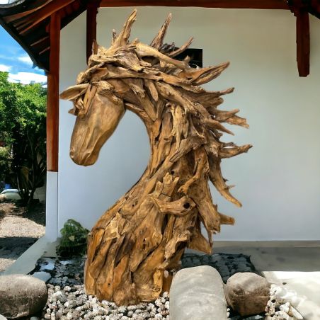 Tête de cheval XXL en bois flotté 230 x 170 cm