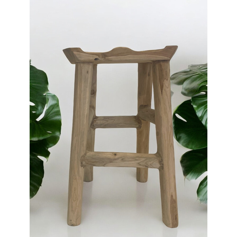 Tabouret Haut en Bois de Teck - H 74cm