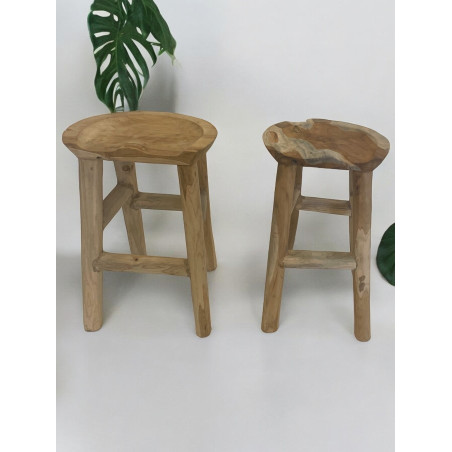 Tabouret Haut en Bois de Teck - H 74cm