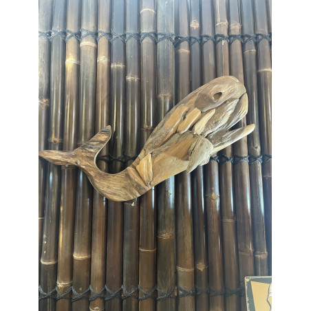 Décoration Murale Baleine en Teck flotté 80 cm