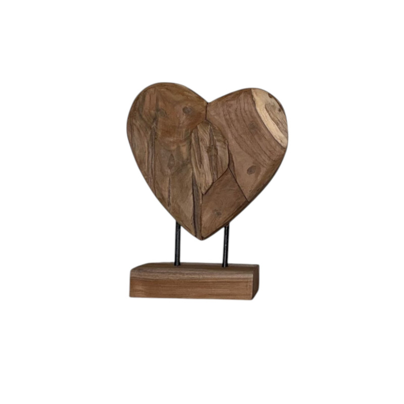 Coeur en Bois De Teck sur Socle H 33 cm
