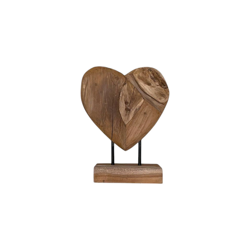 Coeur en Bois De Teck sur Socle H 33 cm