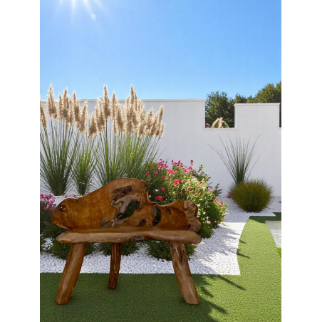 Banc Sculpté en Bois de Teck Massif – Pièce Unique Artisanale