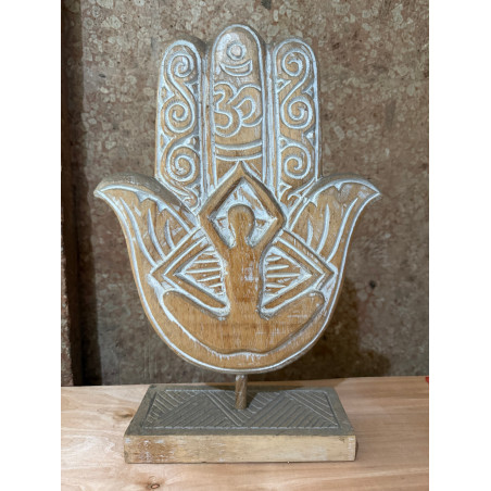 Main Hamsa en Bois Sculpté – Pièce Artisanale Balinaise - Ocre