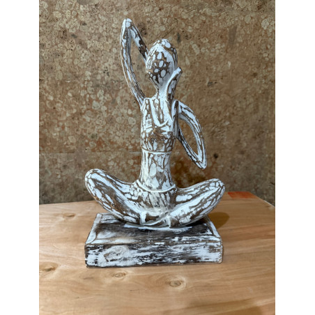Statue Yoga en Bois - Posture de la tête de vache – Marron & Blanc 35 cm