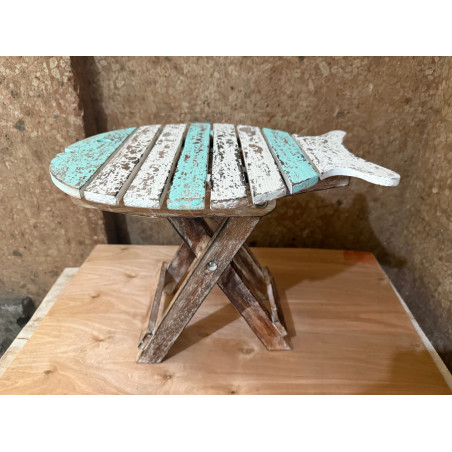 Table Pliante en Bois Sculpté Forme Poisson – Blanc Antique