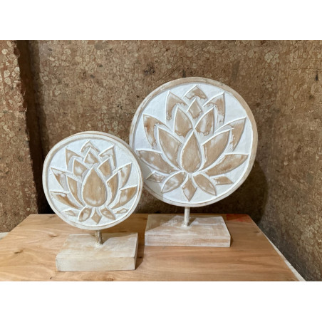 Sculpture Fleur de Lotus en Bois sur Socle