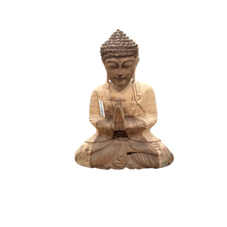 Statue Bouddha Anjali Mudra – Bois de Suar – 30 cm