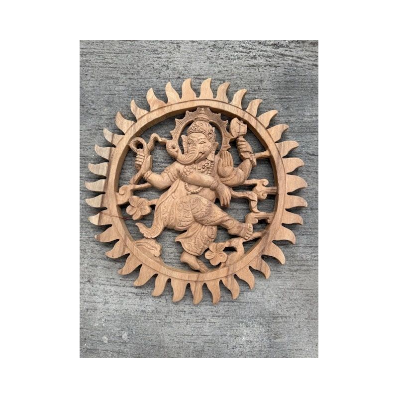 Décoration murale Ganesh en bois de Suar- Ø 40 cm