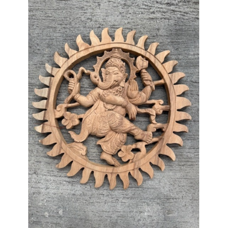 Décoration murale Ganesh en bois de Suar- Ø 40 cm