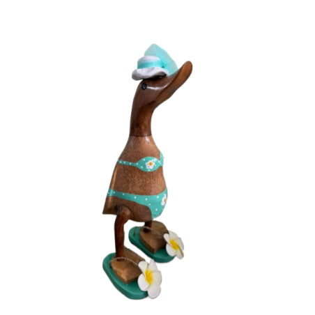 Canard Décoratif Sculpté à la Main Turquoise
