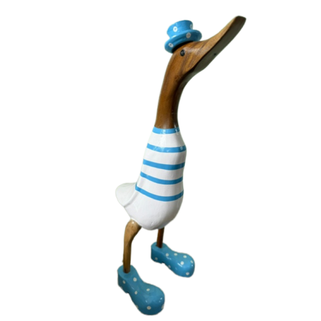 Canard Décoratif Sculpté à la Main Rayé Turquoise & Blanc  40 cm