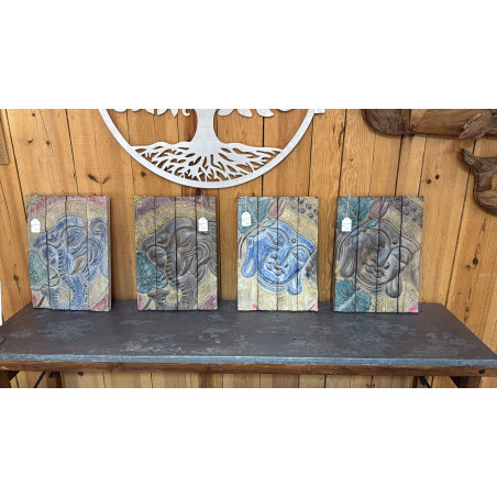 Panneau 2 têtes de Bouddha en Bois  D'albizia - 100 cm x40 cm