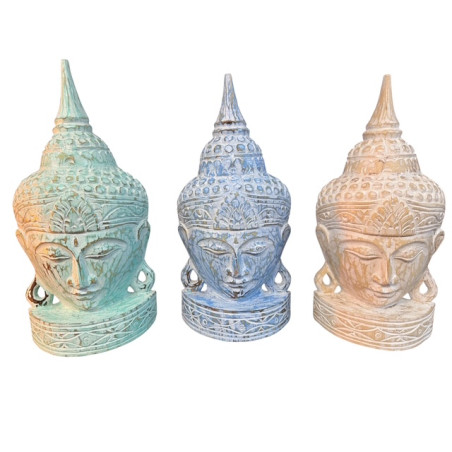 Tête de Bouddha en Bois d’Albizia Lavé – Bleu