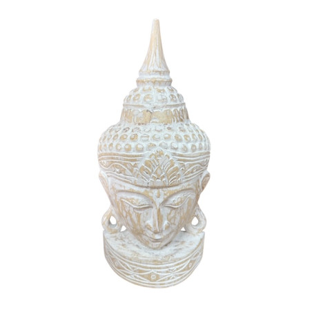 Tête de Bouddha en Bois d’Albizia Lavé – Blanc Lavé