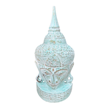 Tête de Bouddha en Bois d’Albizia Lavé – Turquoise