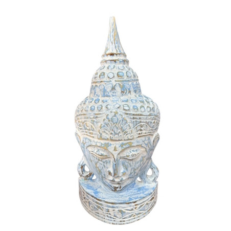 Tête de Bouddha en Bois d’Albizia Lavé – Bleu