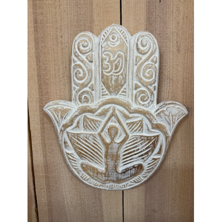 Décoration Murale  Main Hamsa en Bois Sculpté à la main - Blanc