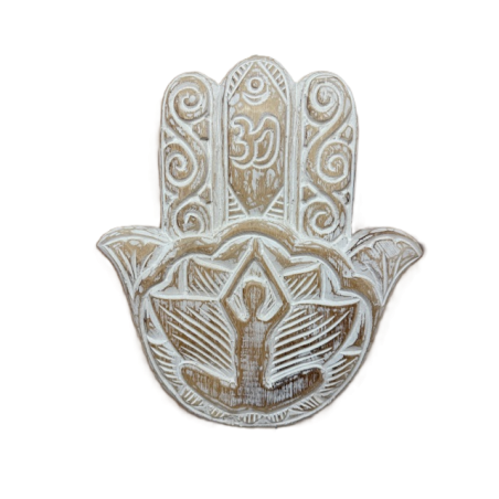 Décoration Murale  Main Hamsa en Bois Sculpté à la main - Blanc