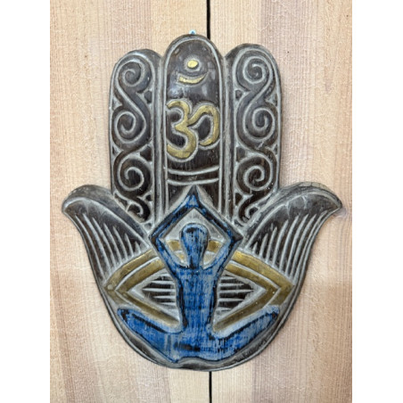 Décoration Murale  Main Hamsa en Bois Sculpté à la main - Bleu