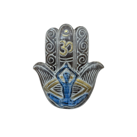 Décoration Murale  Main Hamsa en Bois Sculpté à la main - Bleu