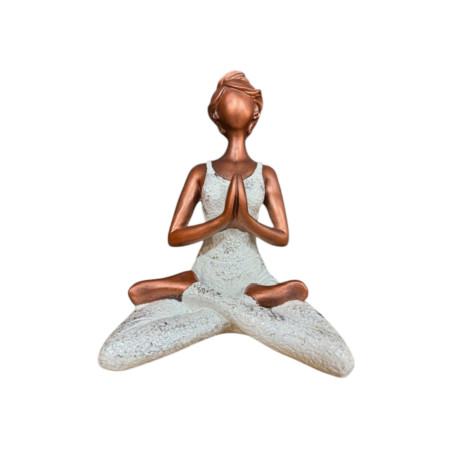 Statue Yogi Femme en résine Blanc & Bronze - 22 cm
