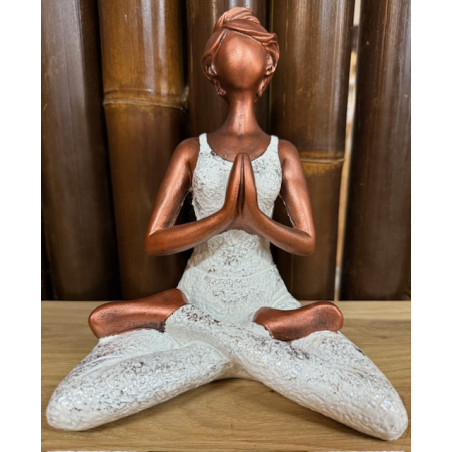 Statue Yogi Femme en résine Blanc & Bronze - 22 cm