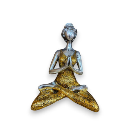 Statue Yogi Femme en résine Or & Argent - 22 cm